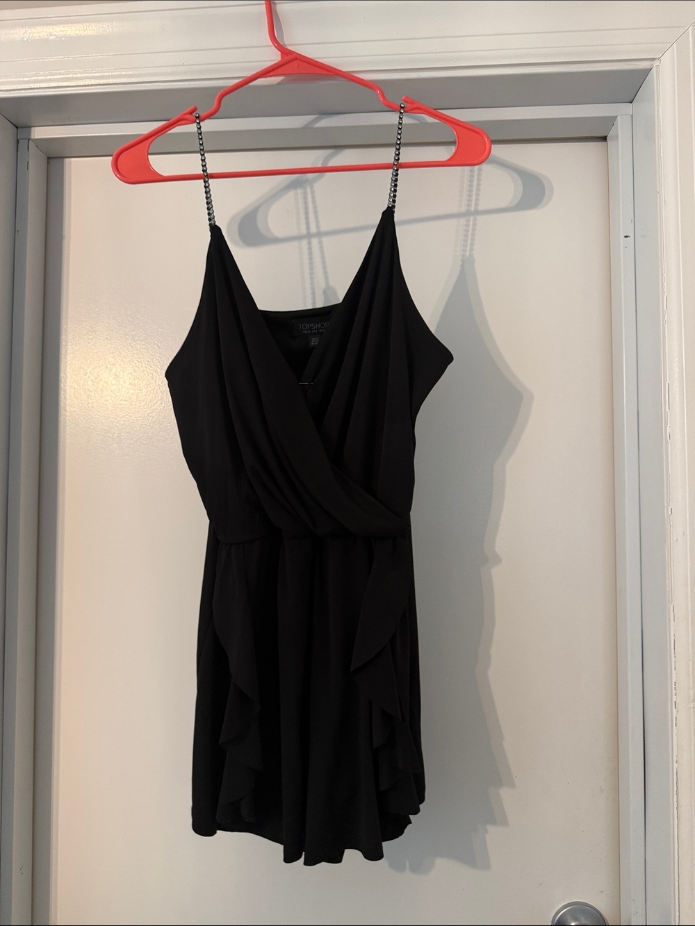 Topshop Black Chain-Strap Wrap-Style Mini Dress